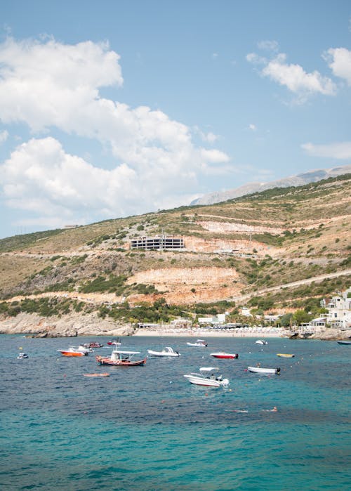 Motorboats Anchored near the Coast