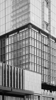 A monochrome photo showcasing modern urban architectural elements and clean lines.