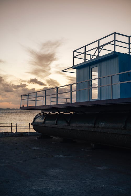 Building on Sea Shore at Sunset