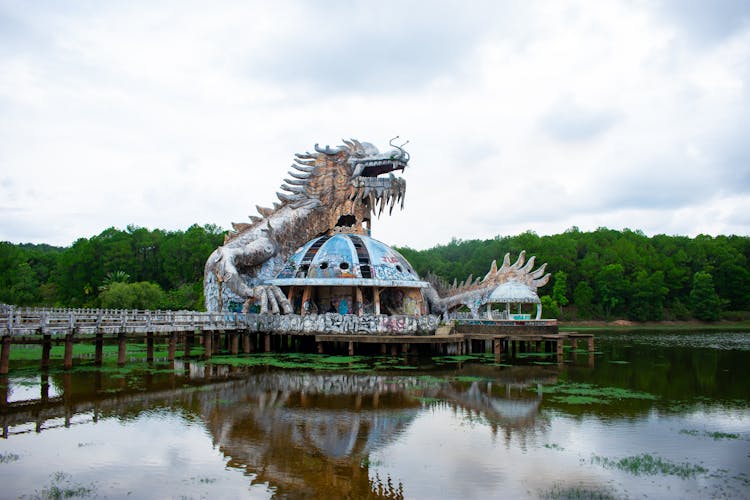 Dragon Statue On A Lake In Vietnam