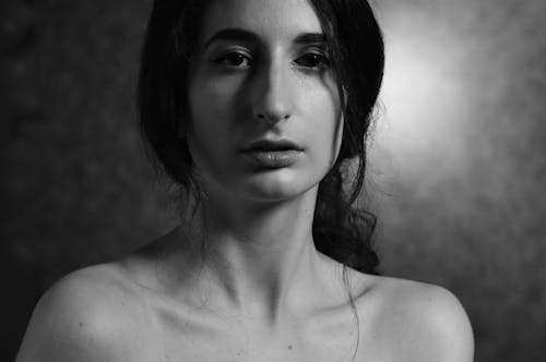 Black and White Portrait of a Topless Woman 