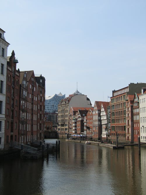 Buildings along the Nikolaifleet Canal in Hamburg, Germany 