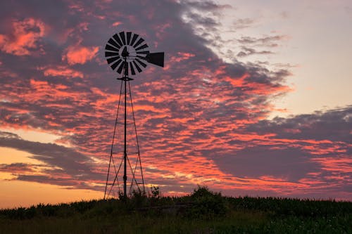 Бесплатное стоковое фото с ветряная мельница, живописное небо, закат