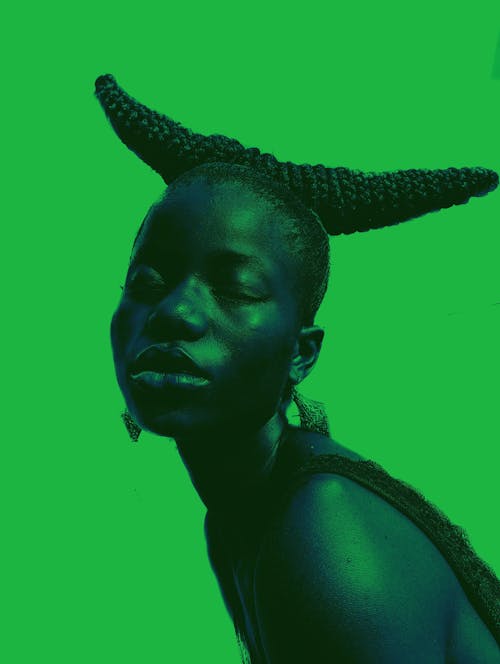 Woman with her Hair Braided into Horns 