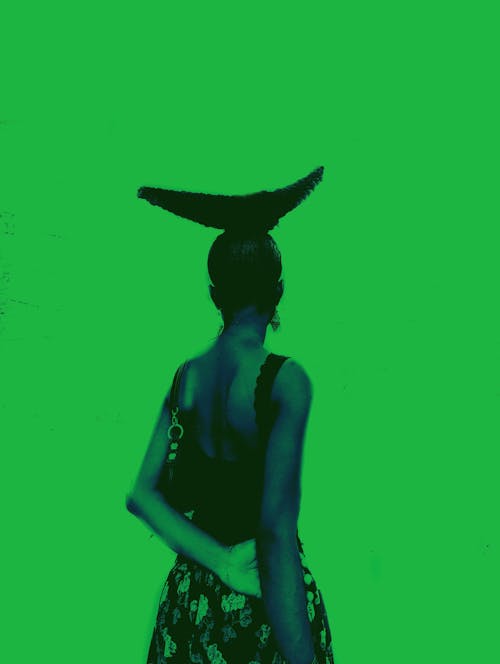 Back View of Model on Green Background