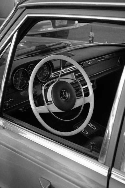 Steering Wheel of Vintage Mercedes Car