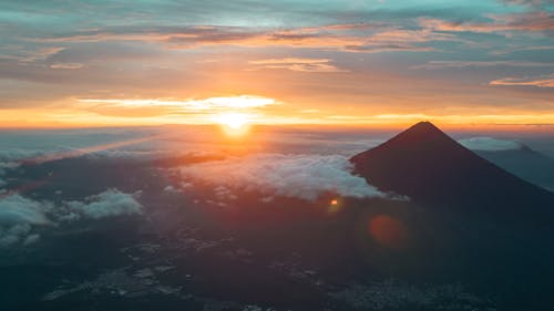 คลังภาพถ่ายฟรี ของ ดวงอาทิตย์, พาโนรามา, ภูเขาไฟ