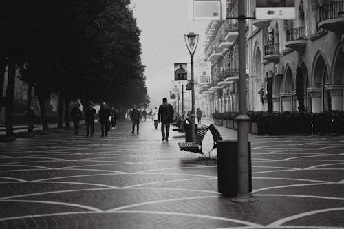 Black and White Photo of a Street in Baku, Azerbaijan