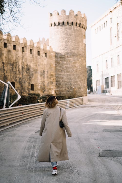 Back View of a Woman in the Old City of Baku, Azerbaijan