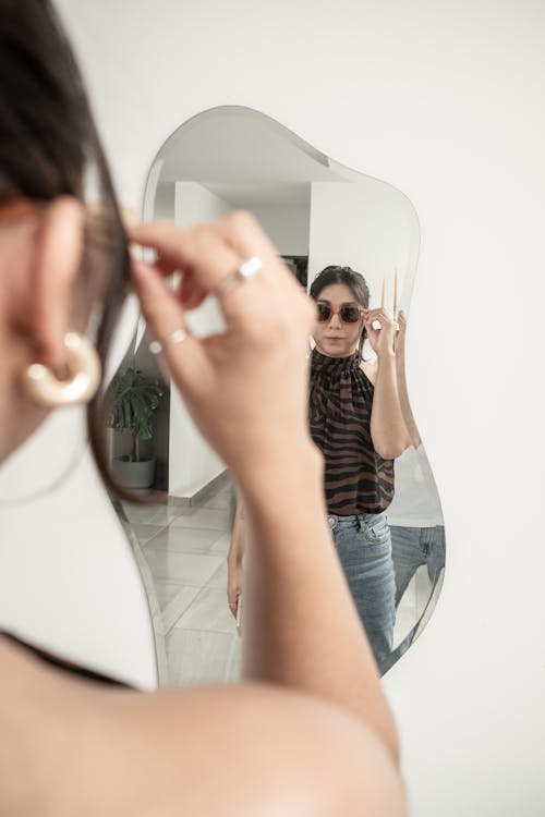 Free Woman Reflection in Mirror Stock Photo