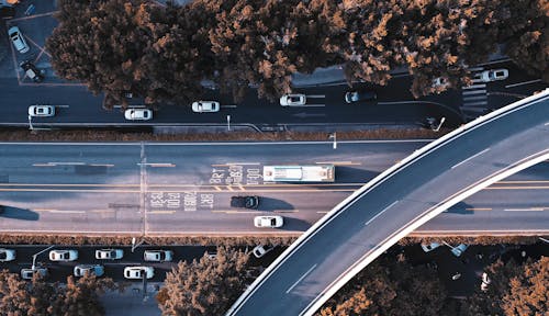 Drone Shot of an Elevated Road and a Highway 
