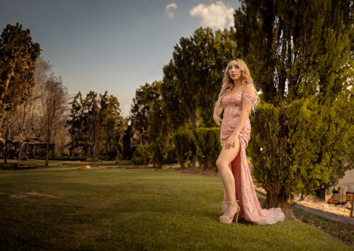 Blonde Woman in Pink Dress