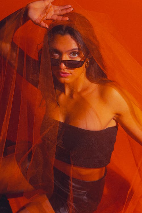 Woman in Sunglasses and under Veil