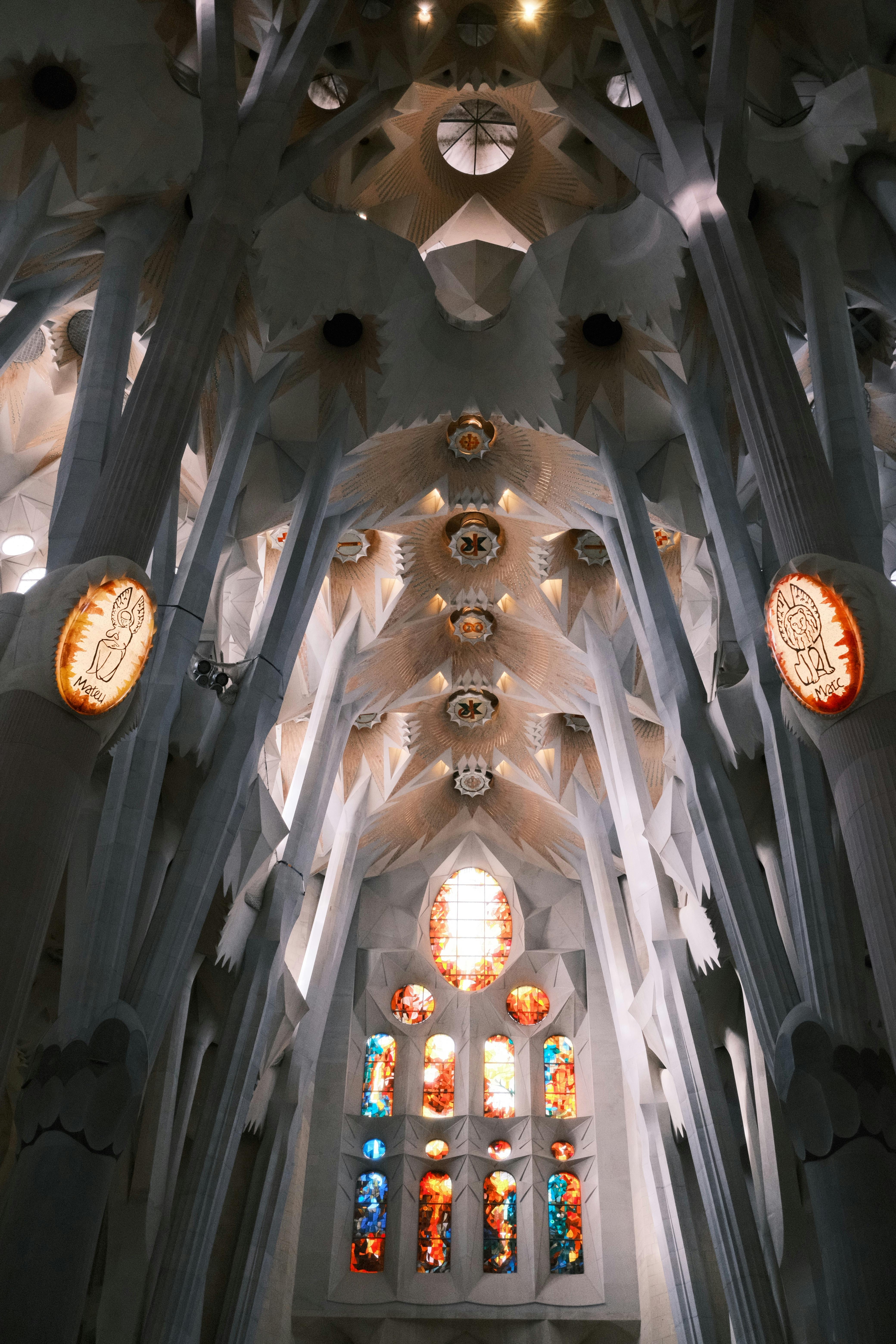 monumental interior of sagrada familia in barcelona