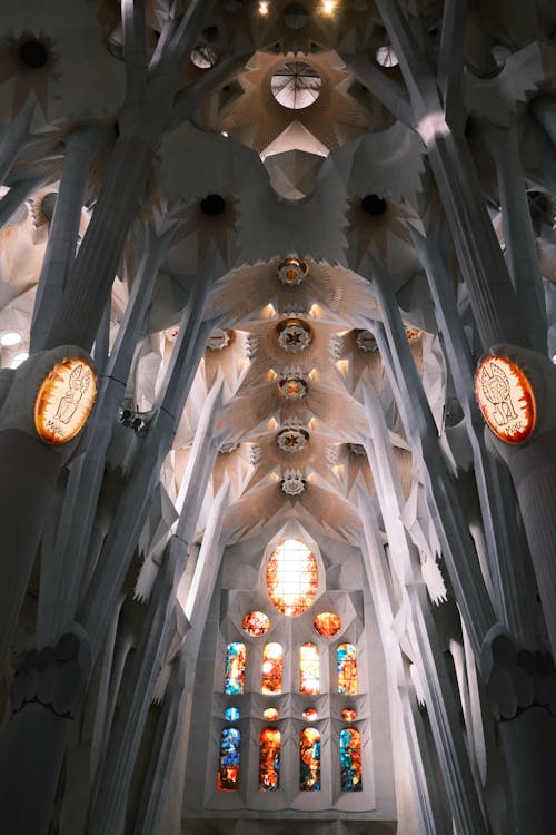 Monumental Interior of Sagrada Familia in Barcelona