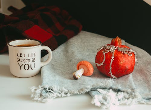 Free  Autumnal Decorations and a Cup of Tea Stock Photo