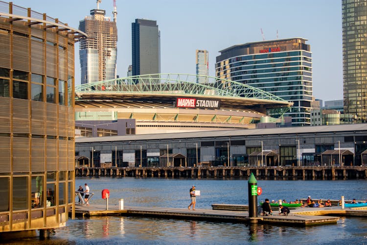 Sea Coast And Marvel Stadium Behind In Melbourne