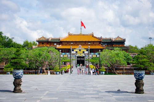 Square and Buddhist Temple behind in Vietnam