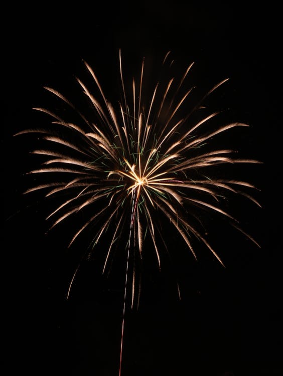 Golden and Green Sparks of Fireworks in the Night Sky