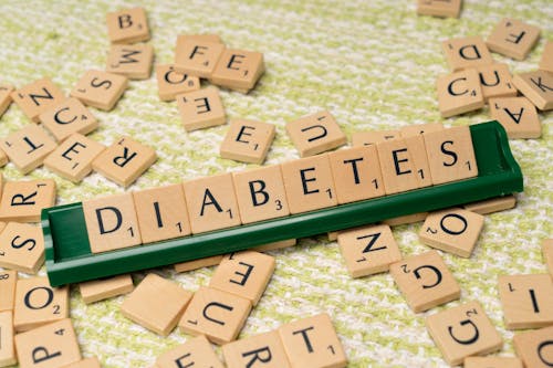 Diabetes and the word diabetes on a green background