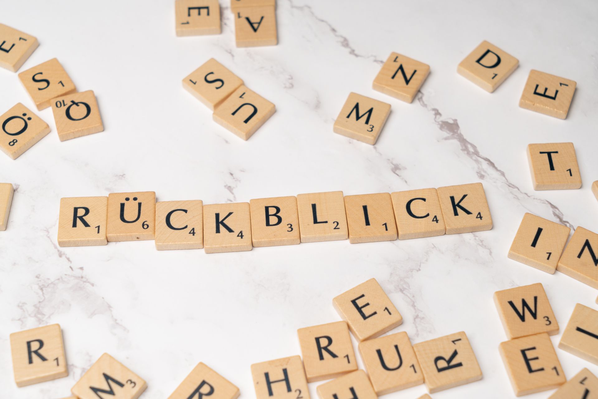 Scrabble tiles with the word ruckblick written on them