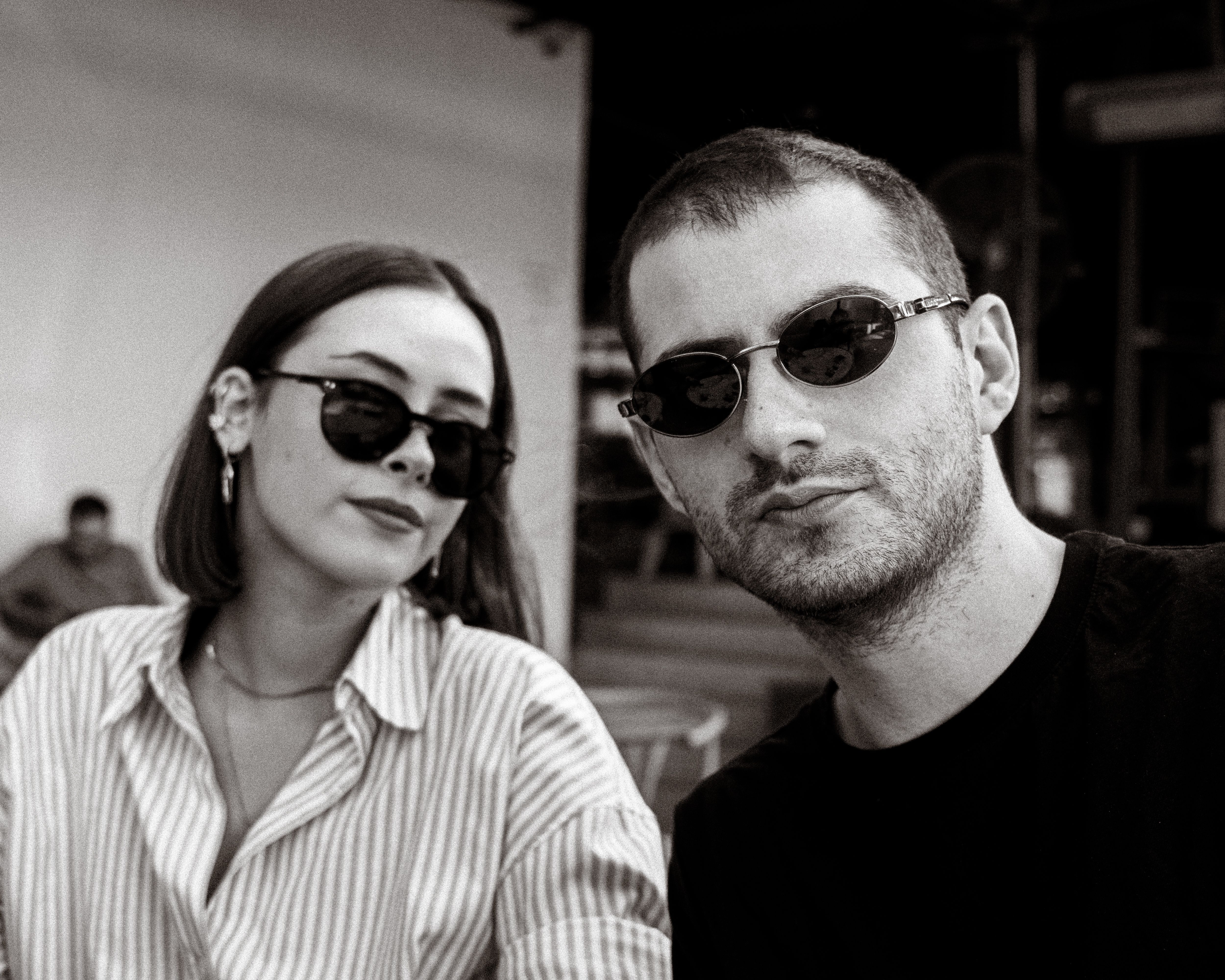 Black and White Photo of a Woman and a Man Wearing Sunglasses · Free ...