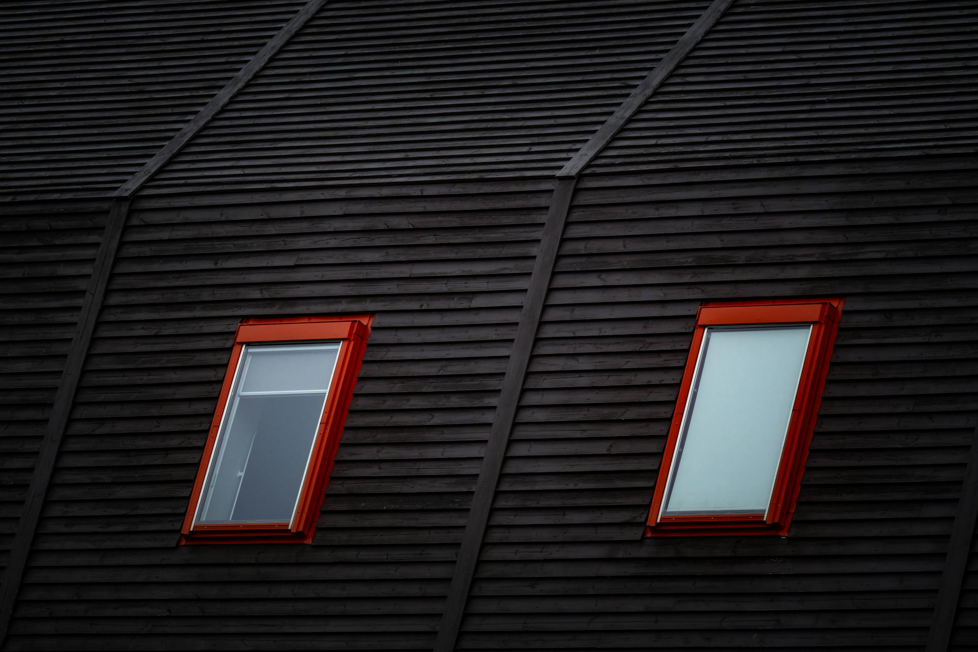 Windows in Red Frame on Roof