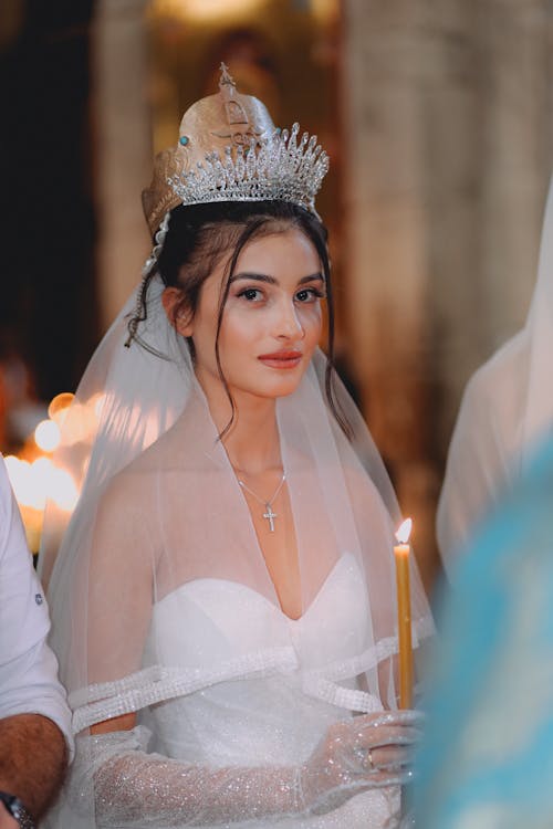 Bride in Tiara Holding Candle