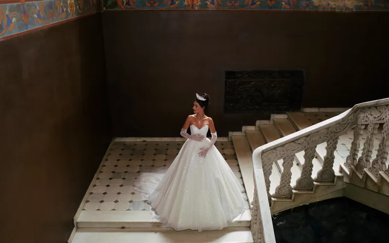 vestido novia icónico escote palabra honor cola