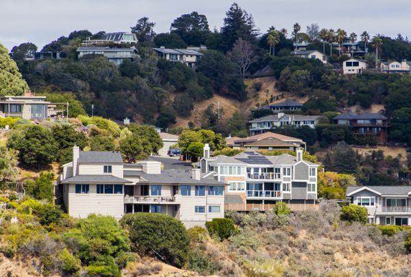 Modern California hillside homes surrounded by greenery