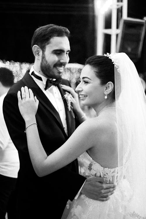 Dancing Smiling Newlyweds at the Wedding Reception