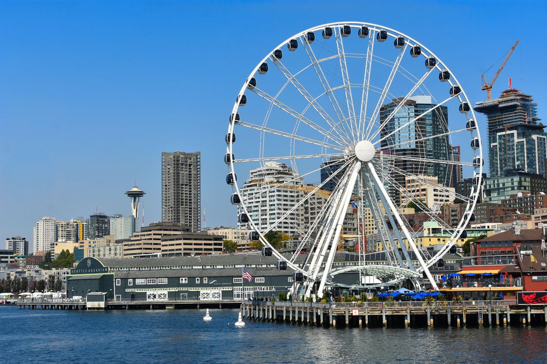 Seattle Wheel Ride The Seattle Great Wheel on Sea Coast · Free Stock Photo