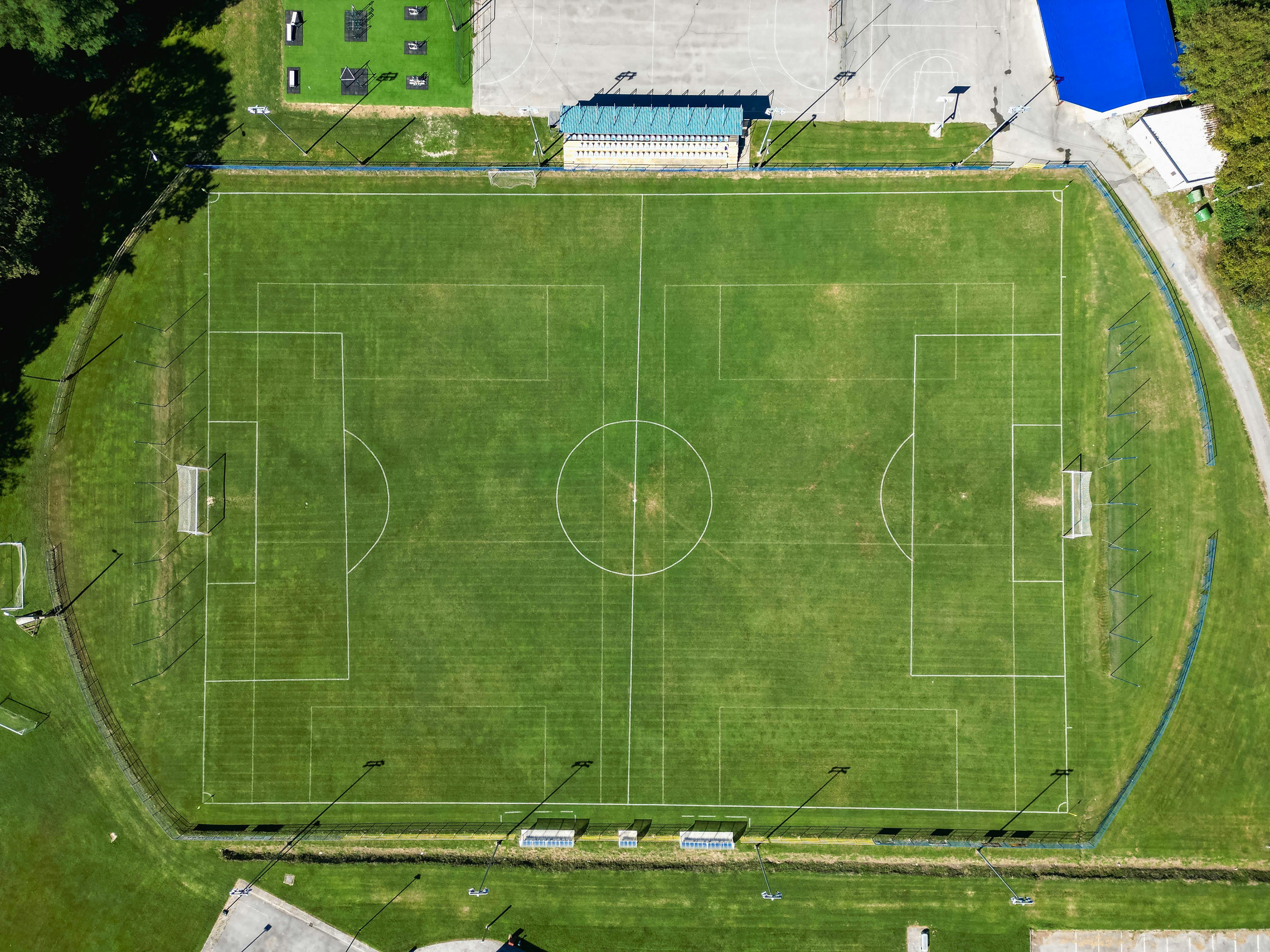 Aerial view of professional soccer field installation