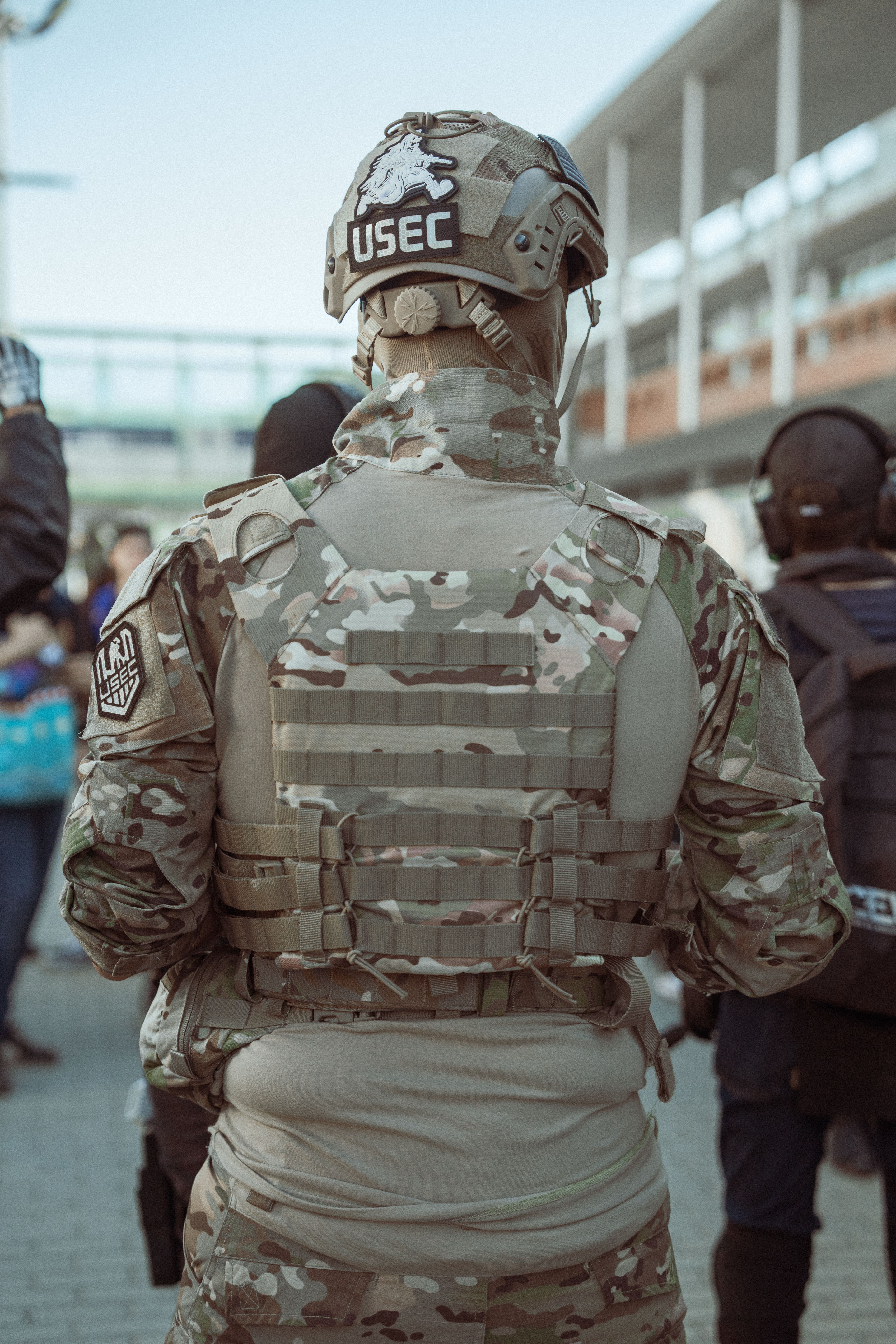 Back view of tactical soldier