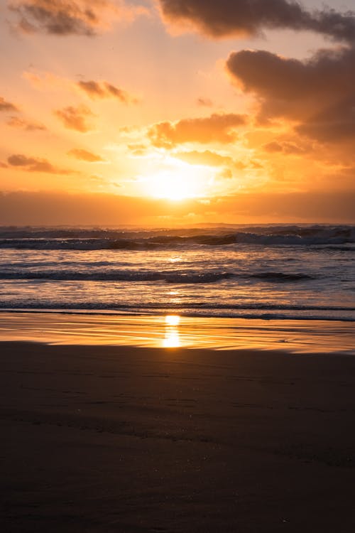 Sunset Sunlight over Sea Coast