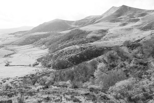 Free Black and white photo of rolling hills in Le Mont-Dore, France, showcasing rugged terrain and serene nature. Stock Photo