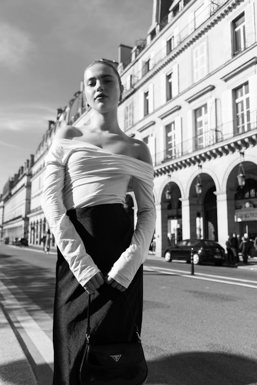 Model on Street in Black and White