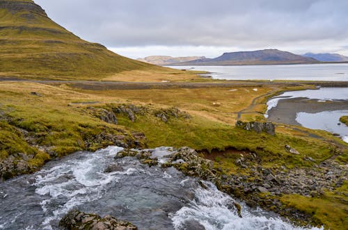 Icelandic Landscape of Hills and a Body of Water