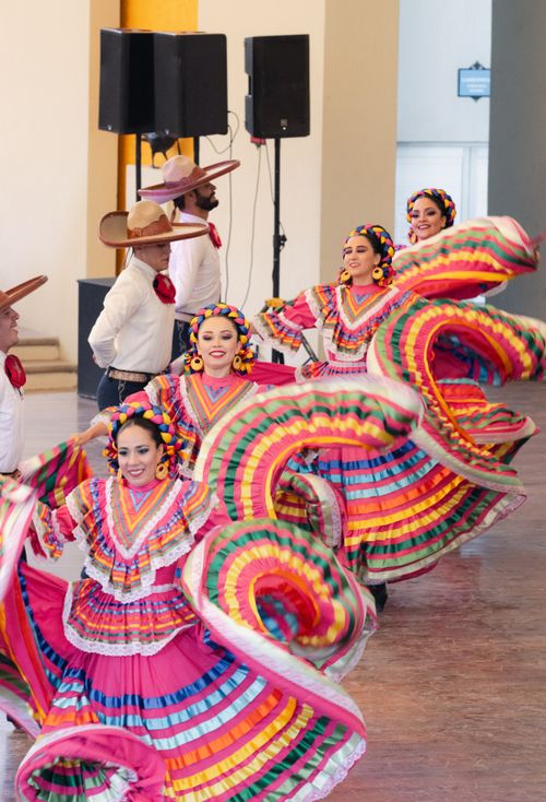 Free Vibrant and energetic Mexican folk dancers in colorful traditional attire performing in Tequila, Mexico. Stock Photo