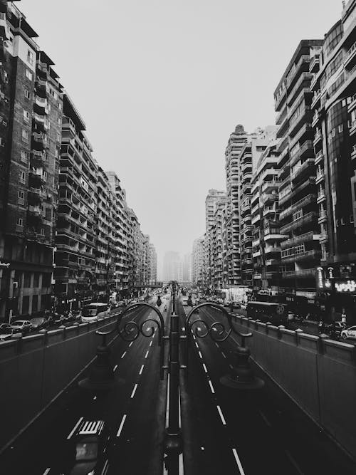 Street in City in Black and White