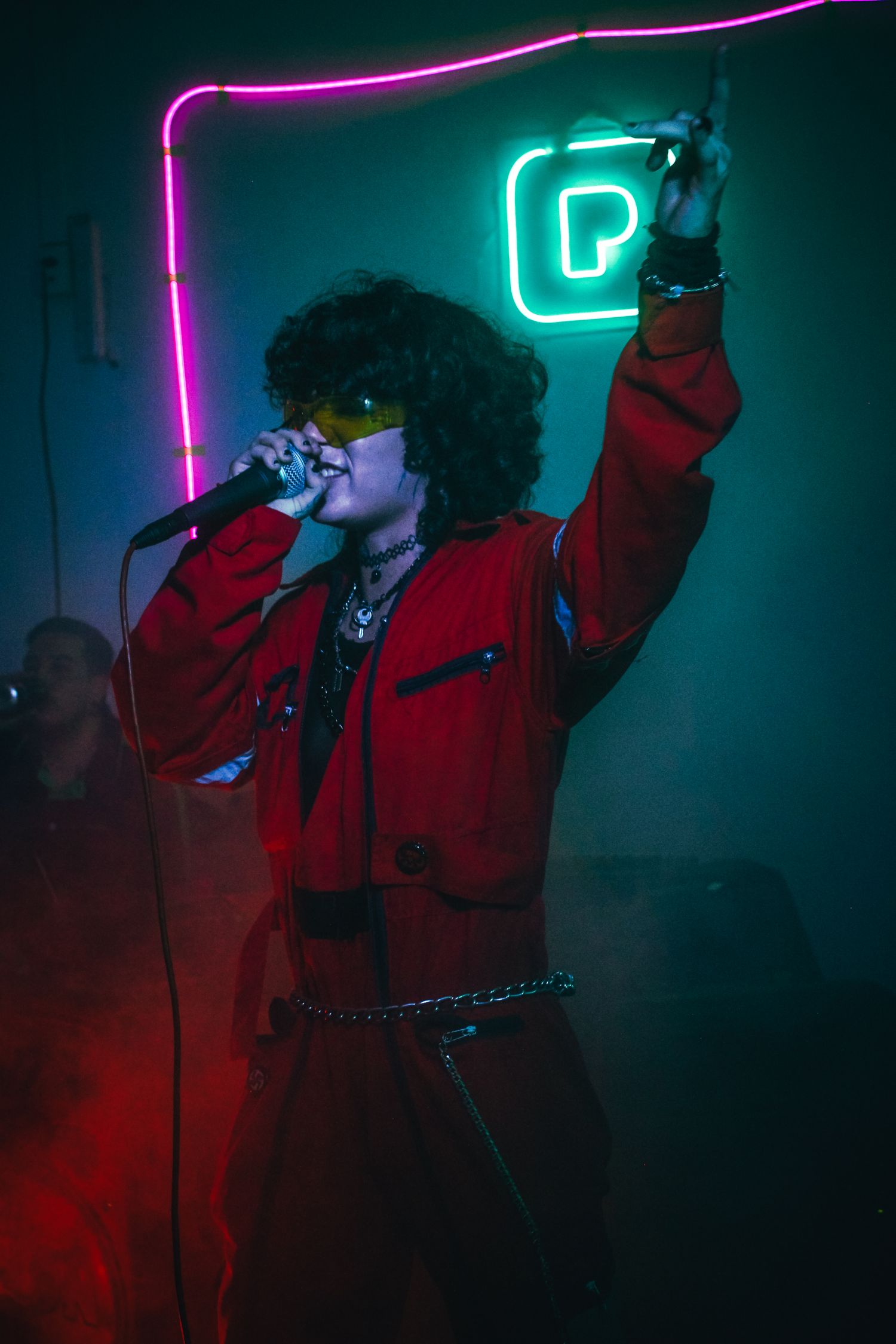 Close-up singer live vocals in concert