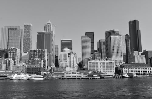Black and White Photo of a Skyline of a Modern City