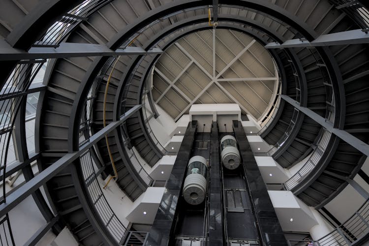 Spiral Staircase And Elevators 