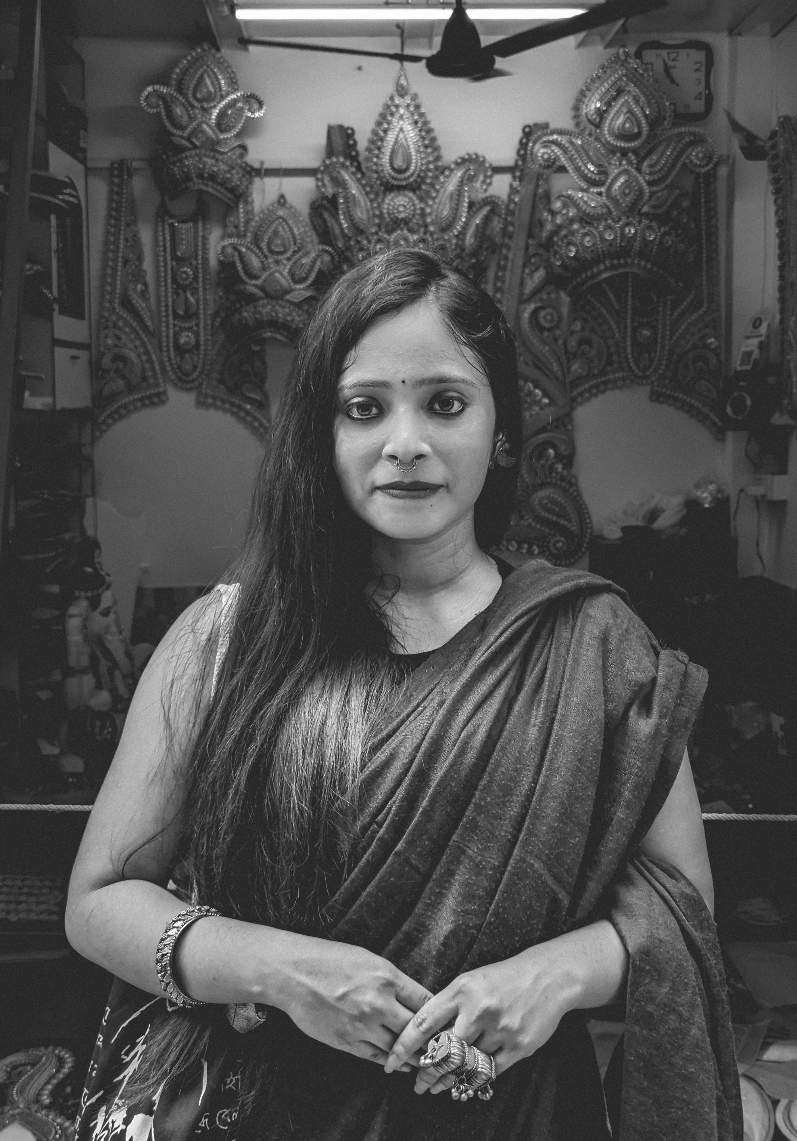 Portrait of Woman in Traditional Clothing in Black and White · Free ...