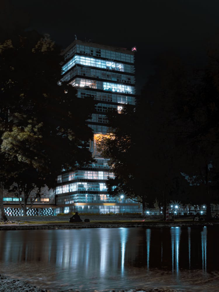 UNAM University Building At Night, Mexico City