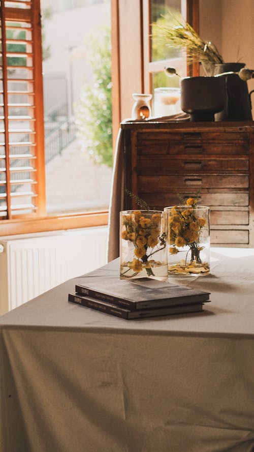 Books and Flowers on the Table 