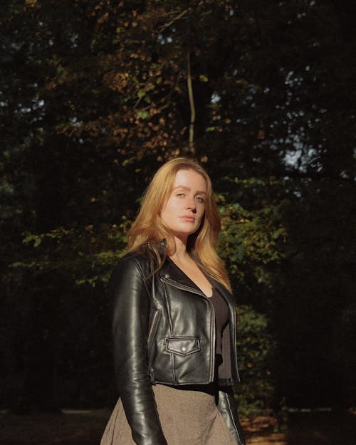 Blonde Woman in Leather Jacket