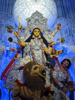 Stunning depiction of Goddess Durga in a vibrant festival setting in Nagpur.