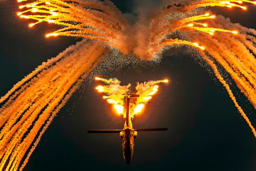View of Bright Lights and Smoke during an Air Show 