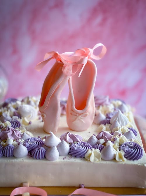 Purple Cookie Cake With Pink Ballerina Shoes